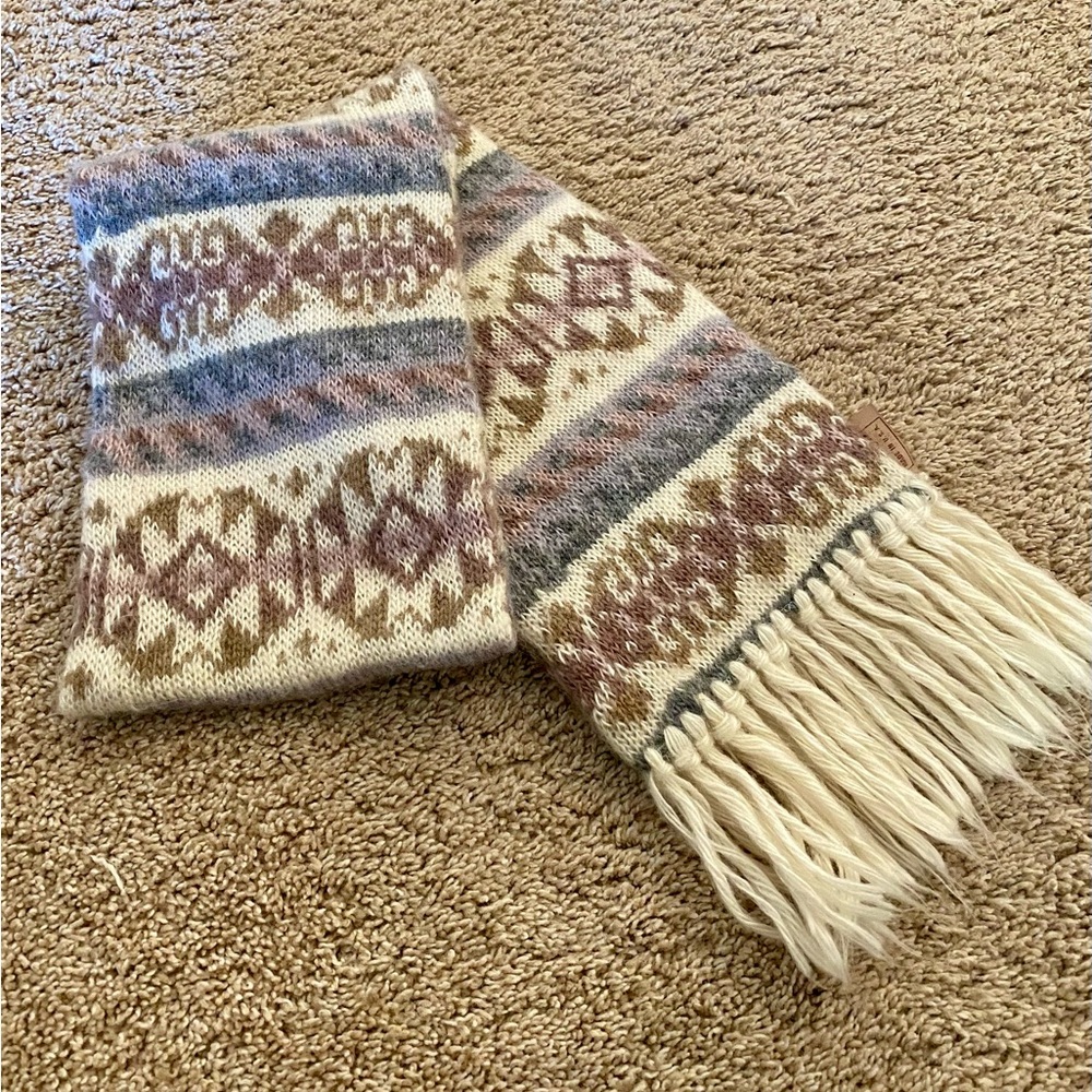 Scarf - Cream and Brown Geometric Patterned with Fringe